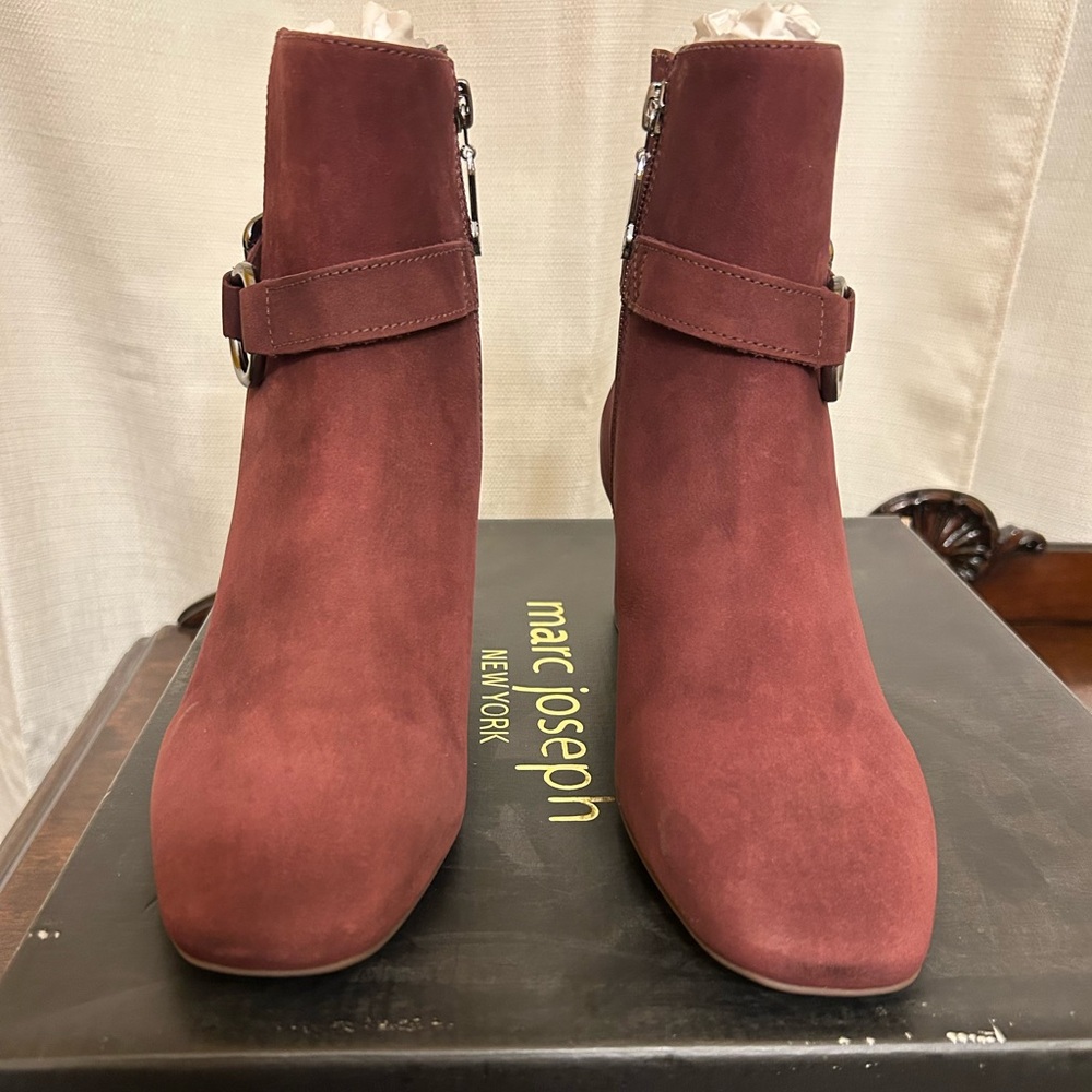 Marc Joseph Size 6 Madison Bootie Wine Nobuck Women's Burgundy Ankle Boots NIB